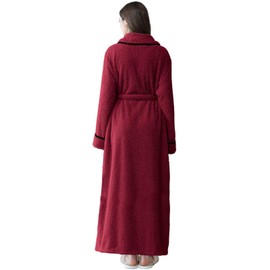 Hellomamma Women Plush Fleece Long Robes: Soft Fluffy Cozy Lady Bath Robes Winter Housecoat Nightgown with Pockets, Wine Red L-XL