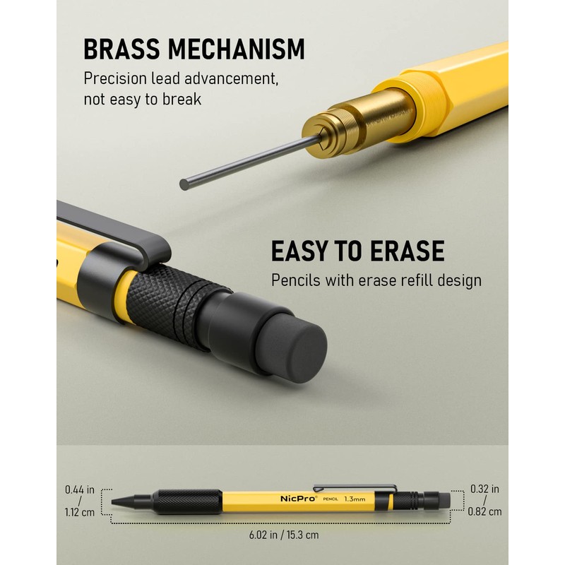 Nicpro 3 PCS 1.3 mm Mechanical Pencil Set with 72