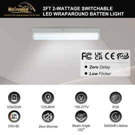 2FT LED Wraparound Stairwell Light, IP20, 10W(1250lm)/20W(2500lm) Selectable, 5000K, 100-277V, Flush Mount Commercial LED Wrap Shop Ceiling Light Fixture for Warehouse, Carport, FCC Listed