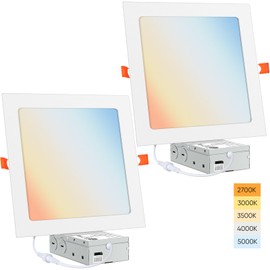 MujHoJm 2 Pack LED Square Recessed Lighting 8 Inch Ultra-Thin, 18W 1440lm Dimmable LED Square Ceiling Light with Junction Box, LED Downlight 5CCT 2700K-5000K, LED Can Lights - ETL Certified