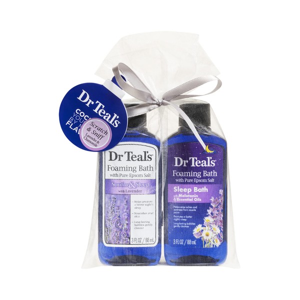 Dr Teal's Foaming Bath Holiday Gift Combo Pack (6 fl oz Total), Soothe & Sleep with Lavender, and Sleep Bath with Melatonin.