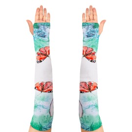 AGDGV Gardening Sleeves for Women Sun Protection Thorn Proof Arm Covers, Cooling Farm Defense Sleeves with Floral Design for Gardening/Farming/Sports Outdoor Activities(Green Dragonfly)