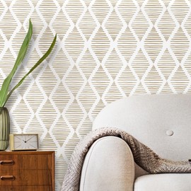 WENMER Geometric Peel and Stick Wallpaper 17.3" x 118" Striped Wallpaper Beige and White Contact Paper Geometric Wallpaper Self Adhesive Removable Stick on Wallpaper for Cabinets