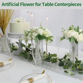 Nagobi 12 Bundles Peonies Artificial Flowers Artificial Peonies Silk Flowers Fake Peonies Artificial Flowers Wedding Home Table Decoration Realistic Peonies Bouquet for Centerpiece Table (White)