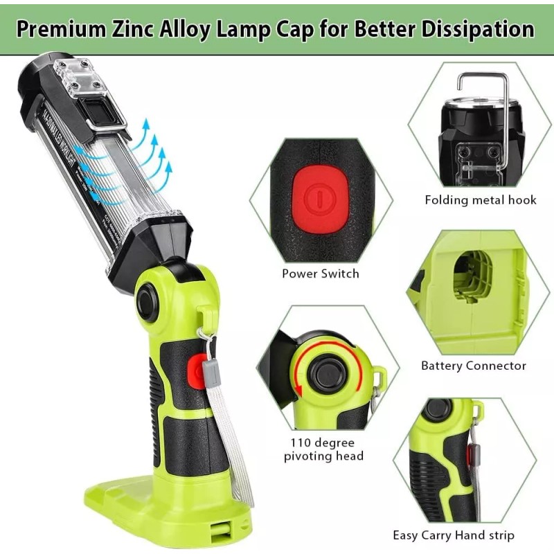 Jhjqzcyg For Ryobi 18V ONE+ Li-ion Battery LED Work Light
