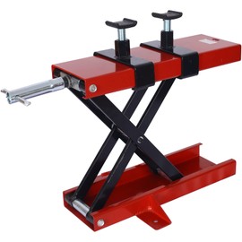 Steel Motorcycle Scissor Lift Jack 1100 Lbs Capacity Crank Stand Jack Tool for Motorcycle Repair Maintenance Center Scissor Lift Jack Hoist Stand with Saddle and Safety Pins