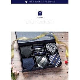 HISDERN TA5-01S Set of 5 Ties and Pocket Squares for Business Use, Luxury Gift Box, Choose from 17 Patterns, Job Hunting, Weddings, Gift for Father’s Day