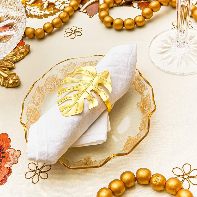 Juvale Tropical Leaf Napkin Rings (1.7 Inches, Gold, 12-Pack)