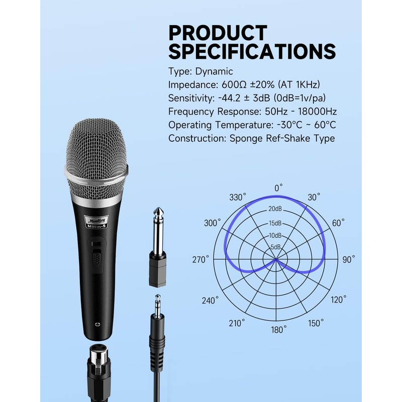 Moukey Dynamic Microphone with 13ft Cable Karaoke Microphone Metal Hand