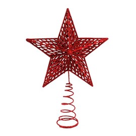 25cm Christmas Tree Star Topper - Red Glitter Hollow Xmas Tree Top, Festive Ornament, Christmas Tree Decoration (Red)
