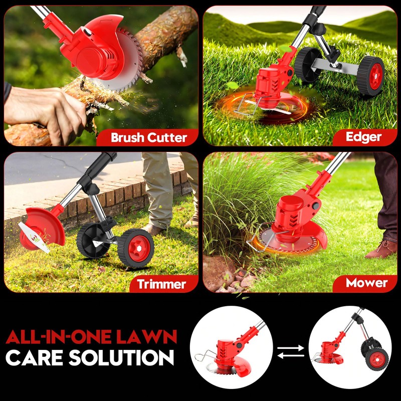 Cordless Weed Wacker with Wheel, Electric Weed Eater Battery Powered