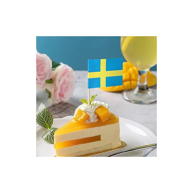100PCS Sweden Swedish Toothpick Flags Decorations Small Cupcake Toppers Cocktail