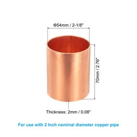 PATIKIL 2" Copper Coupling Fittings with Sweat Ends, 2 Pcs Straight Copper Pipe Fitting Coupler without Stop Solder Connection Welding Joint Connector for HVAC Air Conditioning