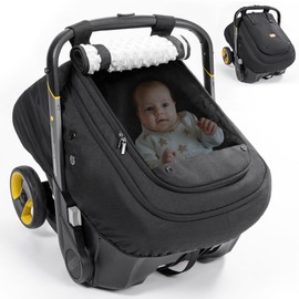 Bioby Baby Car Seat Cover, Infant Car Seat Cover for Boy Girl, Roomy Cozy Waterproof Windproof Sun Protection Baby Carseat Covers Canopy with Breathable Net and Holes, Universal Fitted Black