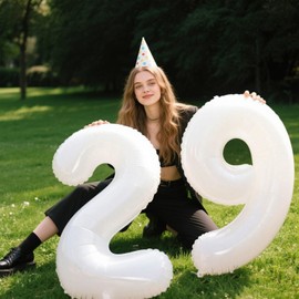 40 Inch White Number 29 Digital Balloon,Jumbo Mylar Foil Helium Balloon for 29 Balloons for Birthday Party,Wedding Anniversary Party Decorations