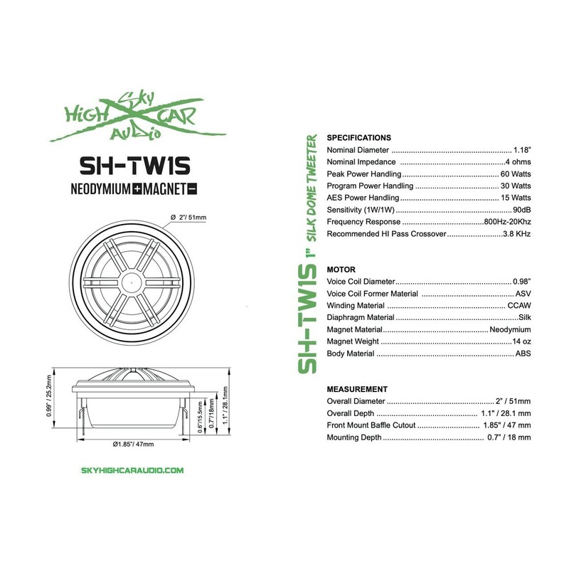 Sky High Car Audio SHCA TW1S Neo Silk Dome 1"