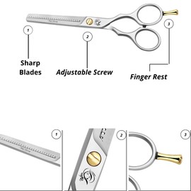 5.5“ Professional Hair Cutting thinning Scissors - Hair Shears- Barber Scissor- Premium Stainless Steel Sharp Hairdressing Scissors for Barber, Children, Men, and Women (5.5" Thinning Scissors)