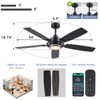 54" Black Ceiling Fans with Lights and Remote,Modern Led Ceiling