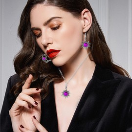 Anmpab Boho Opal Sun and Moon Drop Dangle Earrings Necklace Set Moonstone Natural Stone Hook Bohemian for Women Asymmetrical Antiqued Silver Celestial Jewelry (Violet)