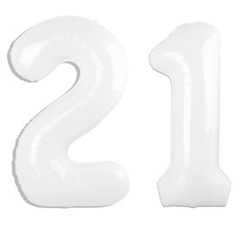 40 Inch White Number 21 Digital Balloon,Jumbo Mylar Foil Helium Balloon for 21 Balloons for Birthday Party,Wedding Anniversary Party Decorations