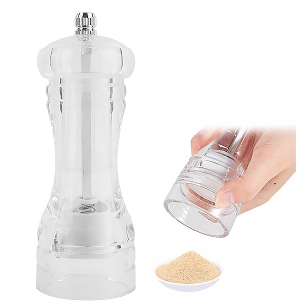 Pepper Mill, Transparent Acrylic Adjustable Pepper Grinder Refillable Spice Mill