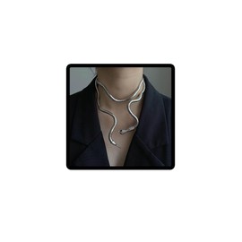 Danshinbow Geometric Round Snake Choker Necklace Chain and Bracelets Random Bend Necklaces Hand Chains Punk Adjustable Jewellery for Women and Girls, Alloy Steel, No Gemstone