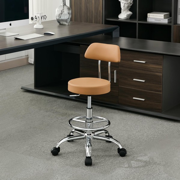 FIRAVOE Ergonomic Desk Stool(Sturdy Rolling Stool with Back)(Swivel Armless Office