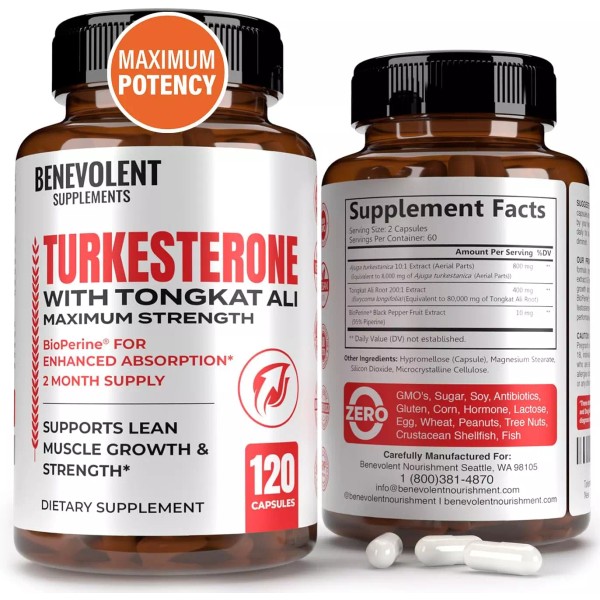 Turkesterone 8,000Mg [Highest Purity] + Bioperine® for High Absorption Supplemen