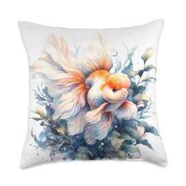 Oranda Goldfish Fancy Goldfish Lovers Aquarium Fish Design Throw Pillow