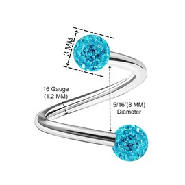 KJM Fashion Cartilage Earrings Surgical Steel Twister 1.2 mm 16 g Pack of 2, Crystal