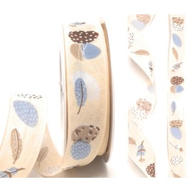 s.dekoda Ribbon 20 m x 25 mm Cream Easter Egg Feather Easter Ribbon Decorative Ribbon [D51427]