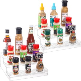 Spice Rack Organizer,Clear 3 Tiered Spice Pantry Organizer Shelf Storage and Seasoning Jar Organizer for Kitchen Cabinet and Cupboard,Pack of 2