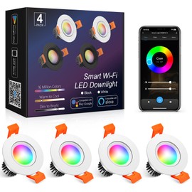 BIRRAY 2 Inch Smart Recessed Lighting, WiFi 5W Recessed Light Compatible with Alexa and Google Home, Dimmable RGB & CCT 2700-6500K, 110V LED Downlight with LED Driver (4 Pack)