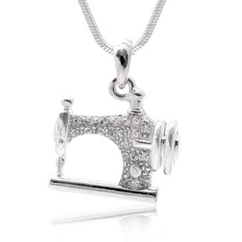 Spinningdaisy Silver Plated Crystal Sewing Machine Necklace