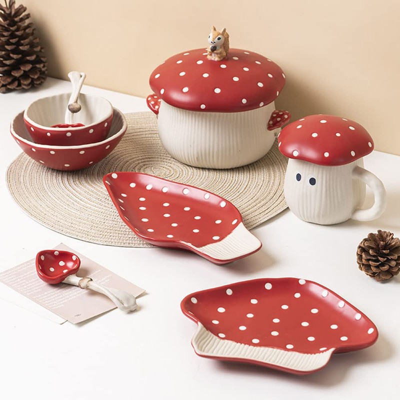 RockTrend Mushroom Shape Ceramic Soup Spoon Desseert Spoon-Set of 2