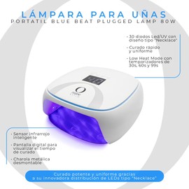 Organic Nails BlueBeat Plugged Professional LED/UV Nail Lamp, 80W, Digital Timer, White