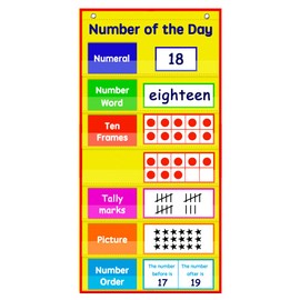 Auchq Math Number of The Day Pocket Chart， Small Math Classroom Pocket Chart with 33 Dry Erase Cards for Home School -Perfect for Compact Spaces (Yellow)…