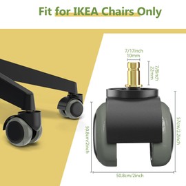 PChero Office Chair Wheels Replacement for IKEA Chairs, 10mm Stem (Set of 5), 2" Heavy Duty Swivel Polyurethane Casters for IKEA Chair Furniture Accessories, Protection for Hardwood Floors Carpet