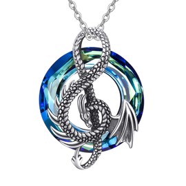 YAFEINI Dragon Necklace 925 Sterling Silver Blue Crystal Dragon Pendant Jewelry Gifts for Girls