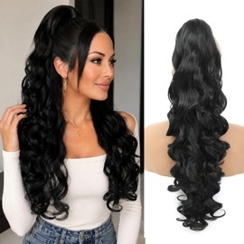 Claw Clip Ponytail Extensions Wavy Natural Black 24 Inch