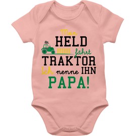 Shirtracer - Baby Bodysuit Boy Girl - Tractors - My Hero Drives Tractor, 4 Baby Pink