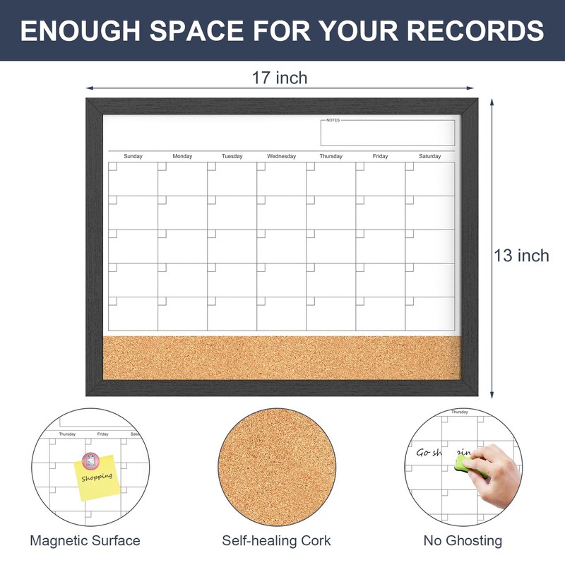 Dry Erase Calendar for Wall, 17"x13" Dry Erase Calendar Cork