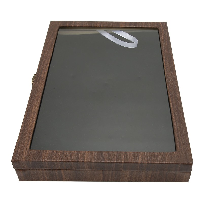 Pin Display Case Large Black PU Leather Dustproof Glass Widely