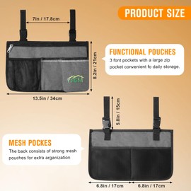 YJGH Wheelchair Side Bag with Cup Holder - Waterproof Armrest Storage Pouch with Reflective Strip for Wheelchairs, Walkers, Rollators & Electric Scooters |Ideal Mothers Day Fathers Day Gift