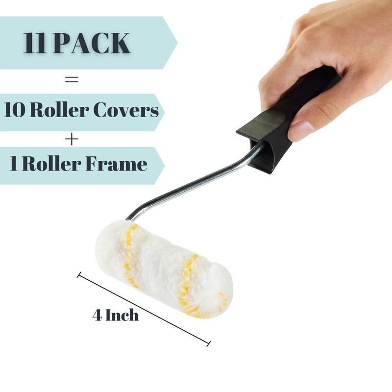 Bates- Paint Rollers, 4 inch Paint Roller with 10 Covers,