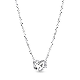 UBAOSOUI Infinity Heart Pendant Cubic Zirconia Necklace,Pendant 925 Sterling Silver Heart Necklace for Girlfriend, Pendant Necklace 19,7" Long, Adjustable to 16" and 18"