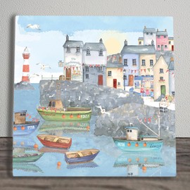 Global Designs Ceramic Tile Picture Harbour Scene 1 Nautical Plaque Sign Wall Art K T Bentley 20x20cm