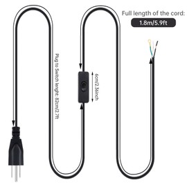 RTNLIT 3-Prong Power Cord with Open Wiring & On/Off Switch(6ft, Black)