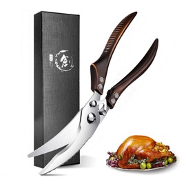 JASON Professional Poultry Scissors, Kitchen Scissors, Household Scissors with Serrated Edge Made of Stainless Steel for Bones, Meat, Seafood, Vegetables, Pizzas, etc., 10 Inches, Brown