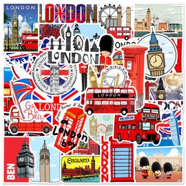 Red Buses Stickers 50 Pack Laptop Stickers,Vinyl Waterproof Stickers for Water Bottles Skateboard Scrapbook Bike Computer,Phone-Graffiti Stickers Pack for Teens Girls Kids Adults(London Vacation)